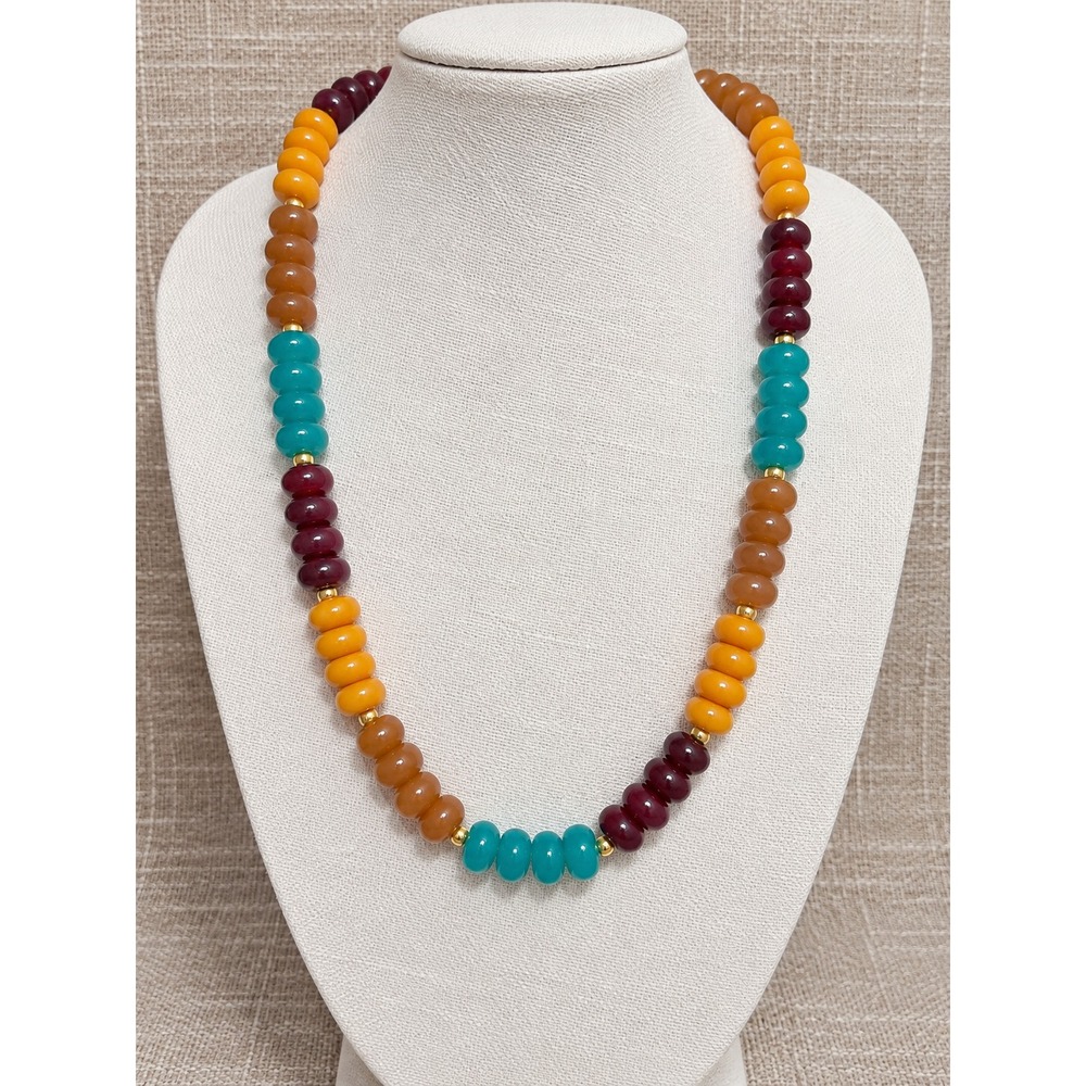 Fall Colorblock Dopamine Necklace Dyed Jade Beaded Statement Jewelry